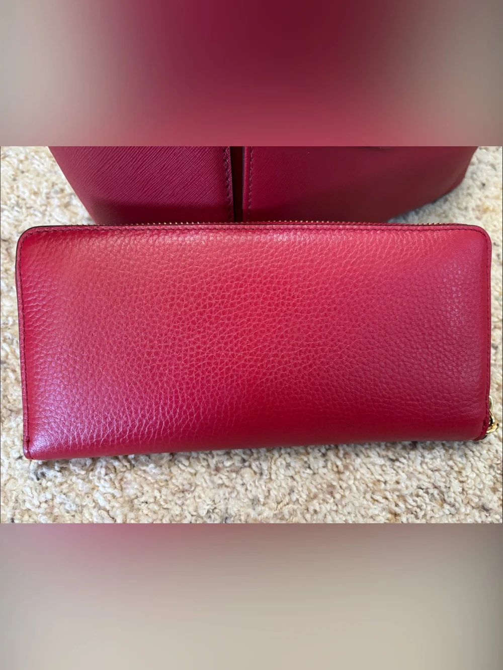 Michael Kors Red Pebbled Leather Zip-Around Wallet with Gold Logo